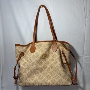 Pratesi Firenze Blonde Woven Raffia and Tan  Leather Italian Tote Shoulder Bag